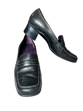 Aerosoles Loafer Leather Shoes School Daze Black Women's Sz 10 Chunky Block Heel